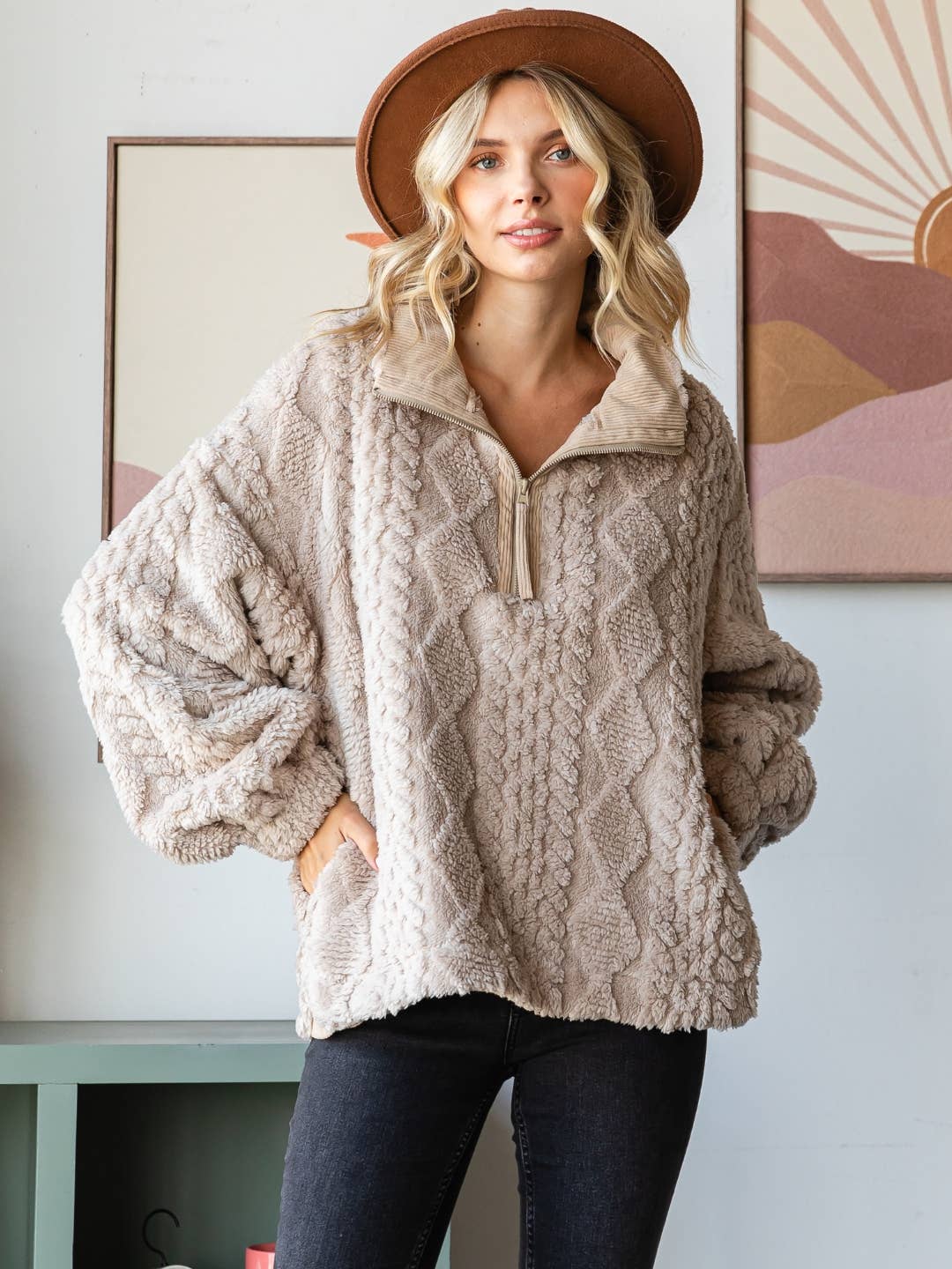Argyle Textured Fur Jacket