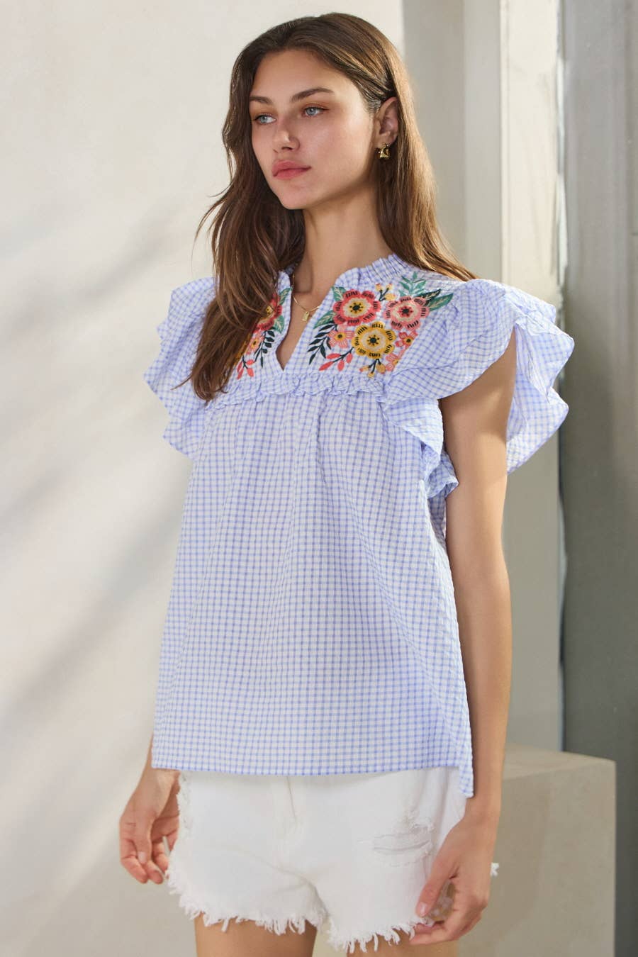 Seersucker Checkered Top