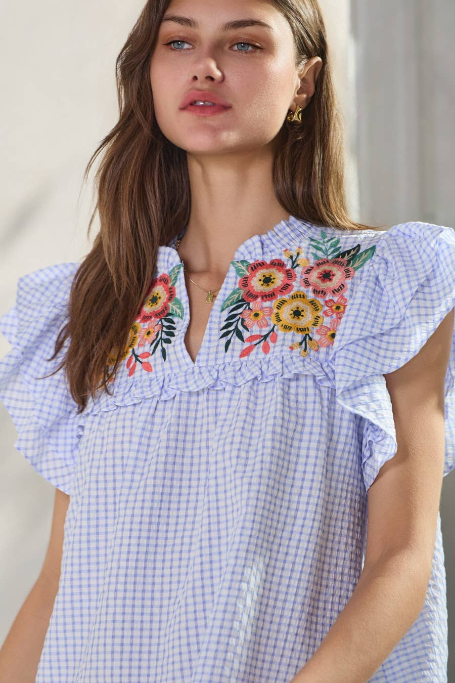 Seersucker Checkered Top
