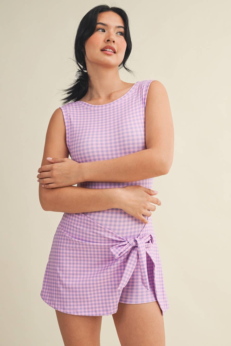 Wrap Tie Gingham Athletic Dress