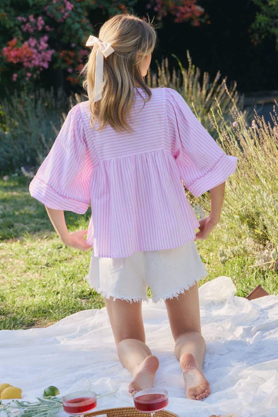 Pink Striped Woven Top