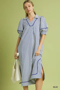 Blue Striped Midi Dress