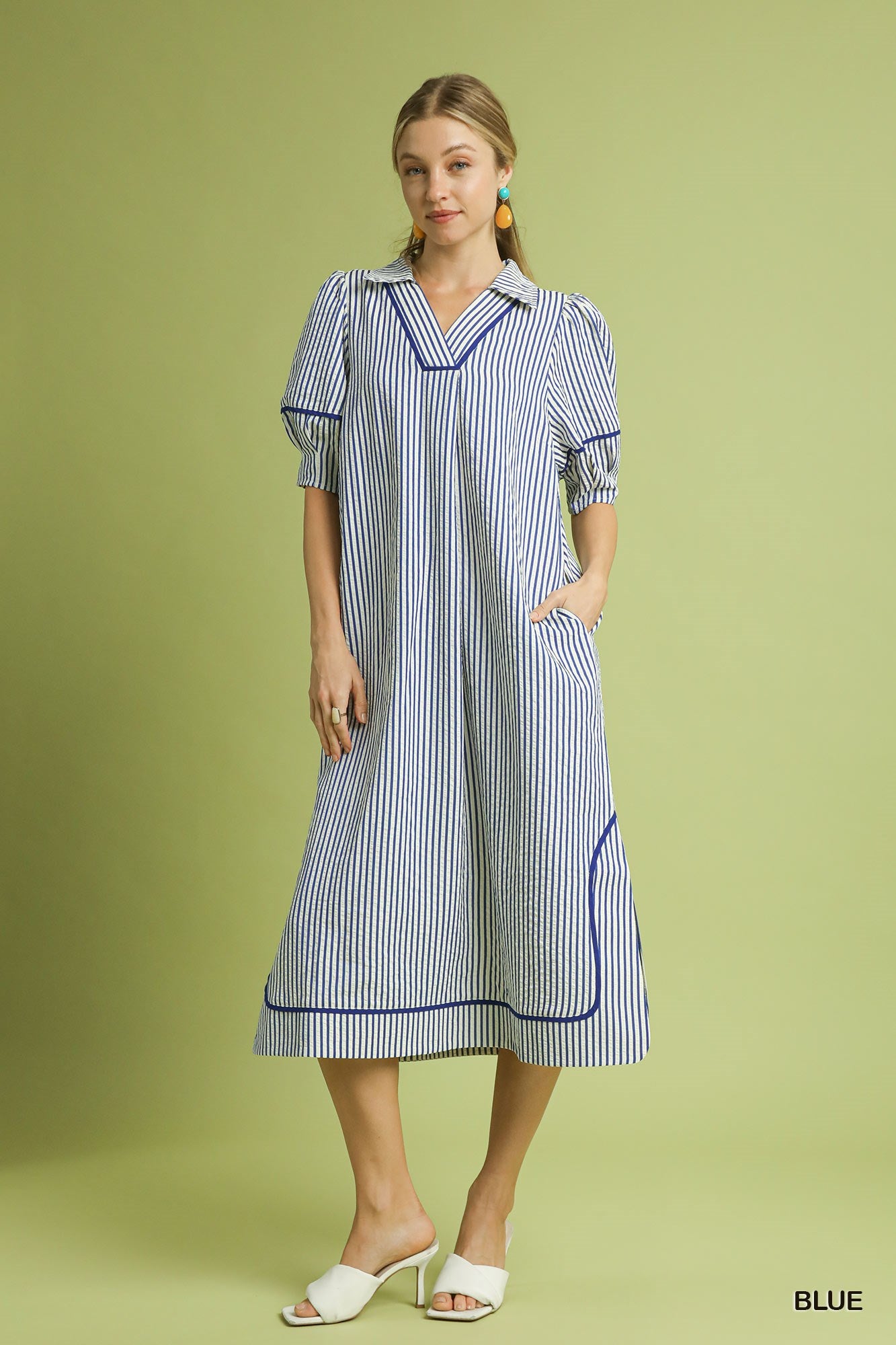 Blue Striped Midi Dress