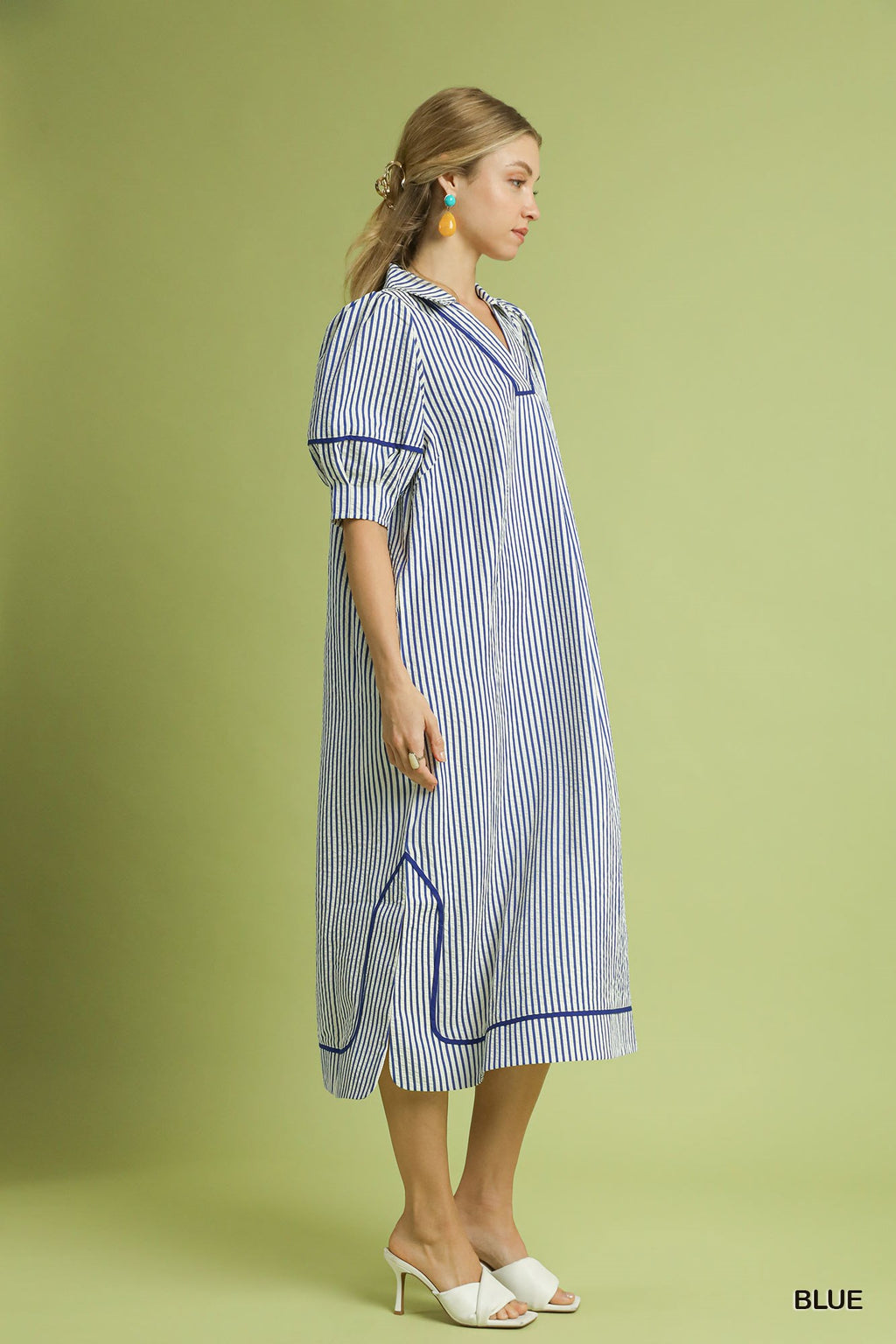 Blue Striped Midi Dress