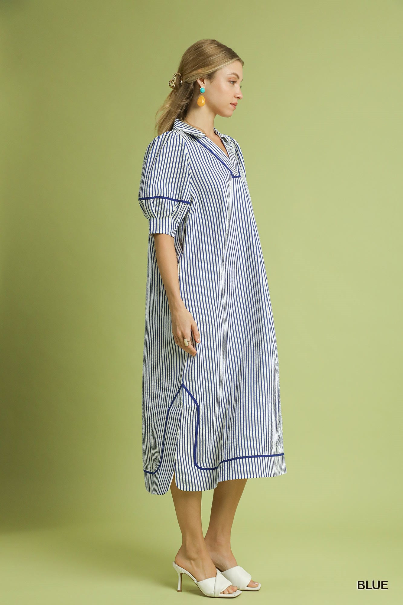 Blue Striped Midi Dress