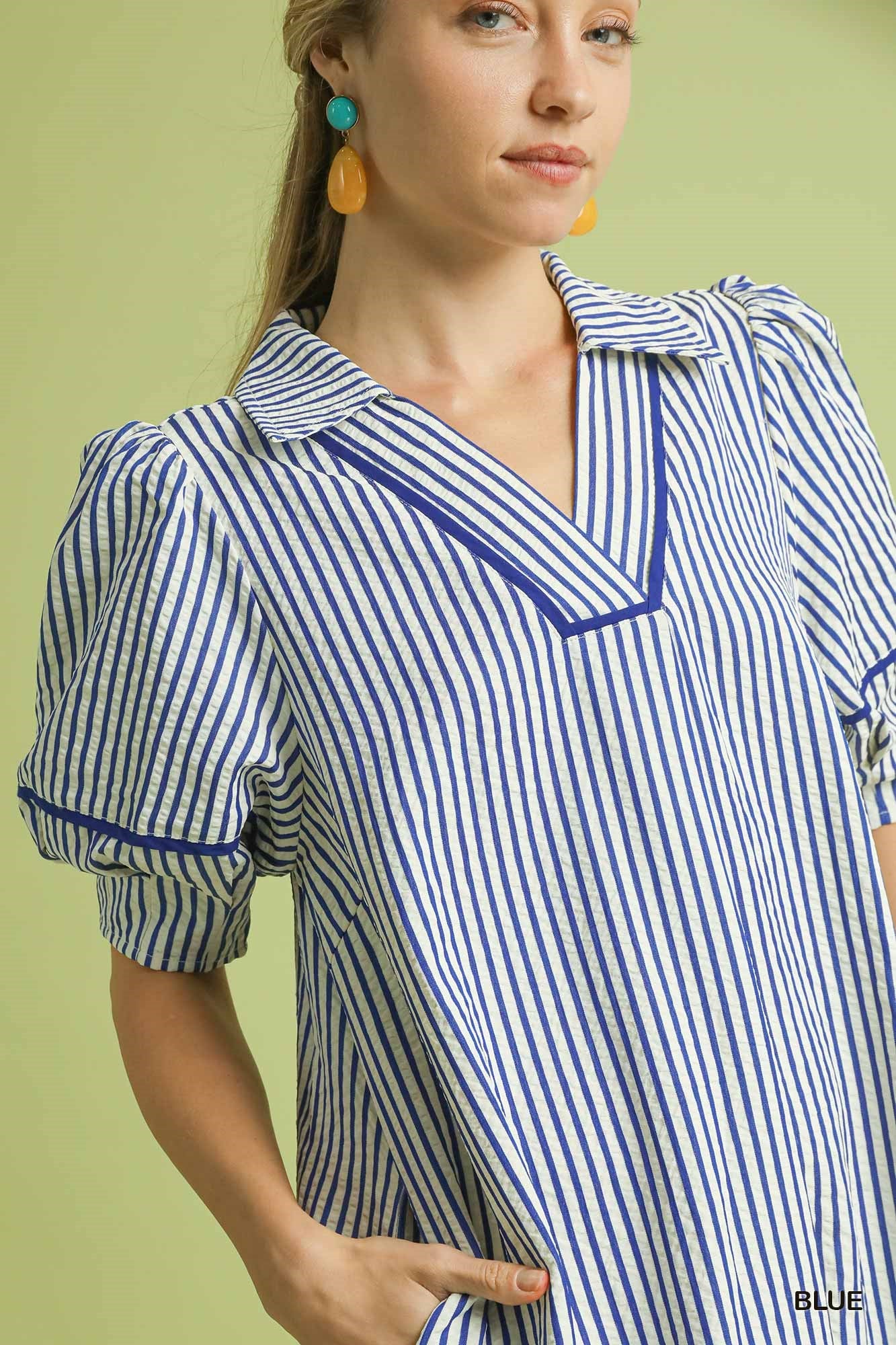 Blue Striped Midi Dress