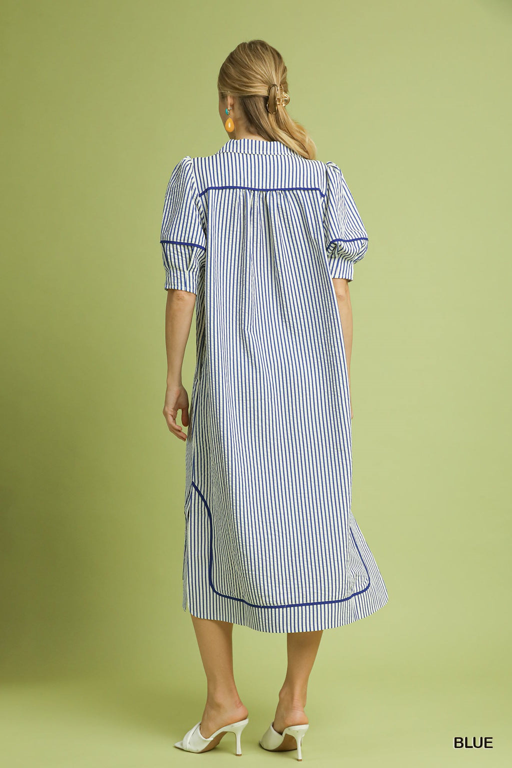 Blue Striped Midi Dress