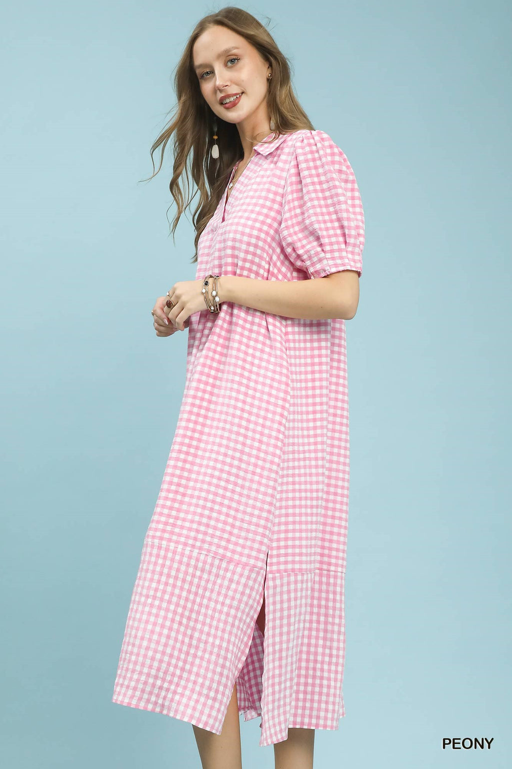 Pink Gingham Midi Dress