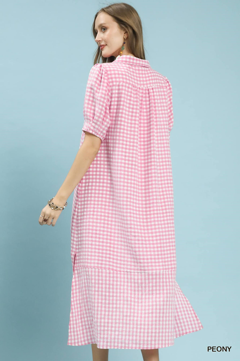 Pink Gingham Midi Dress