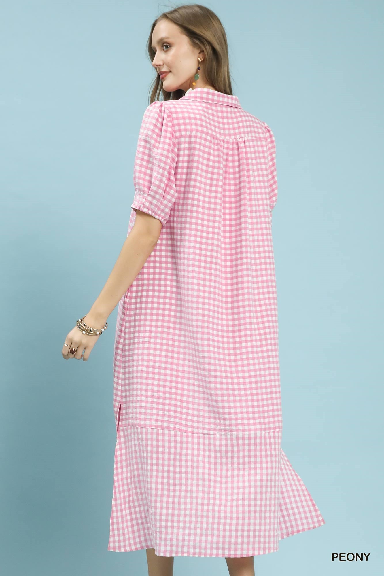 Pink Gingham Midi Dress