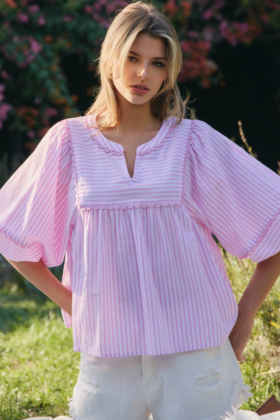 Pink Striped Woven Top