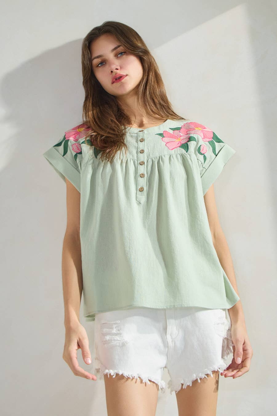 Green Embroidered Top