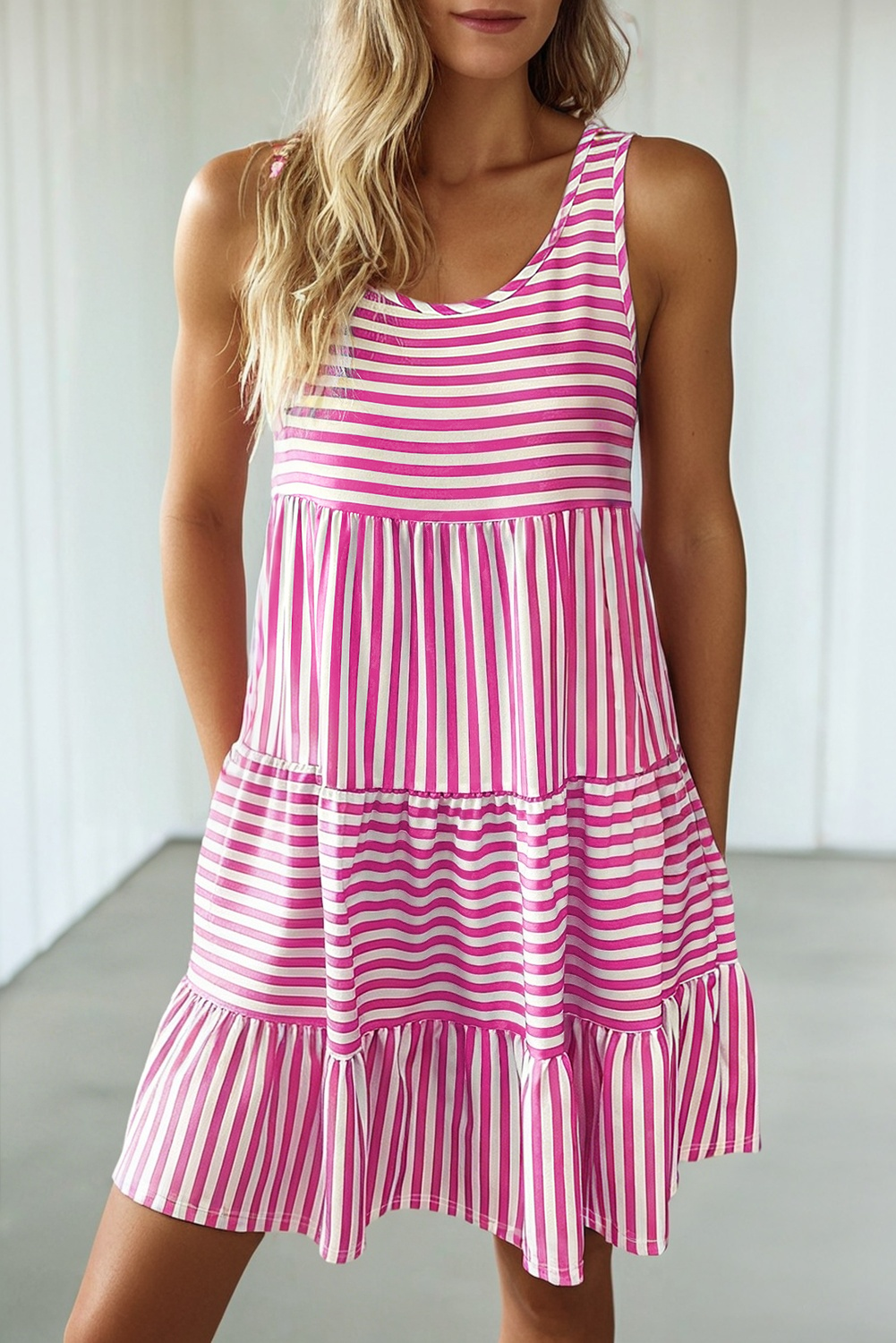 Pink Striped Sleeveless Dress