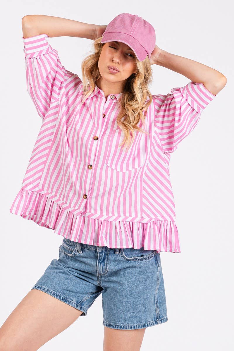 Striped Button Down Ruffle Top