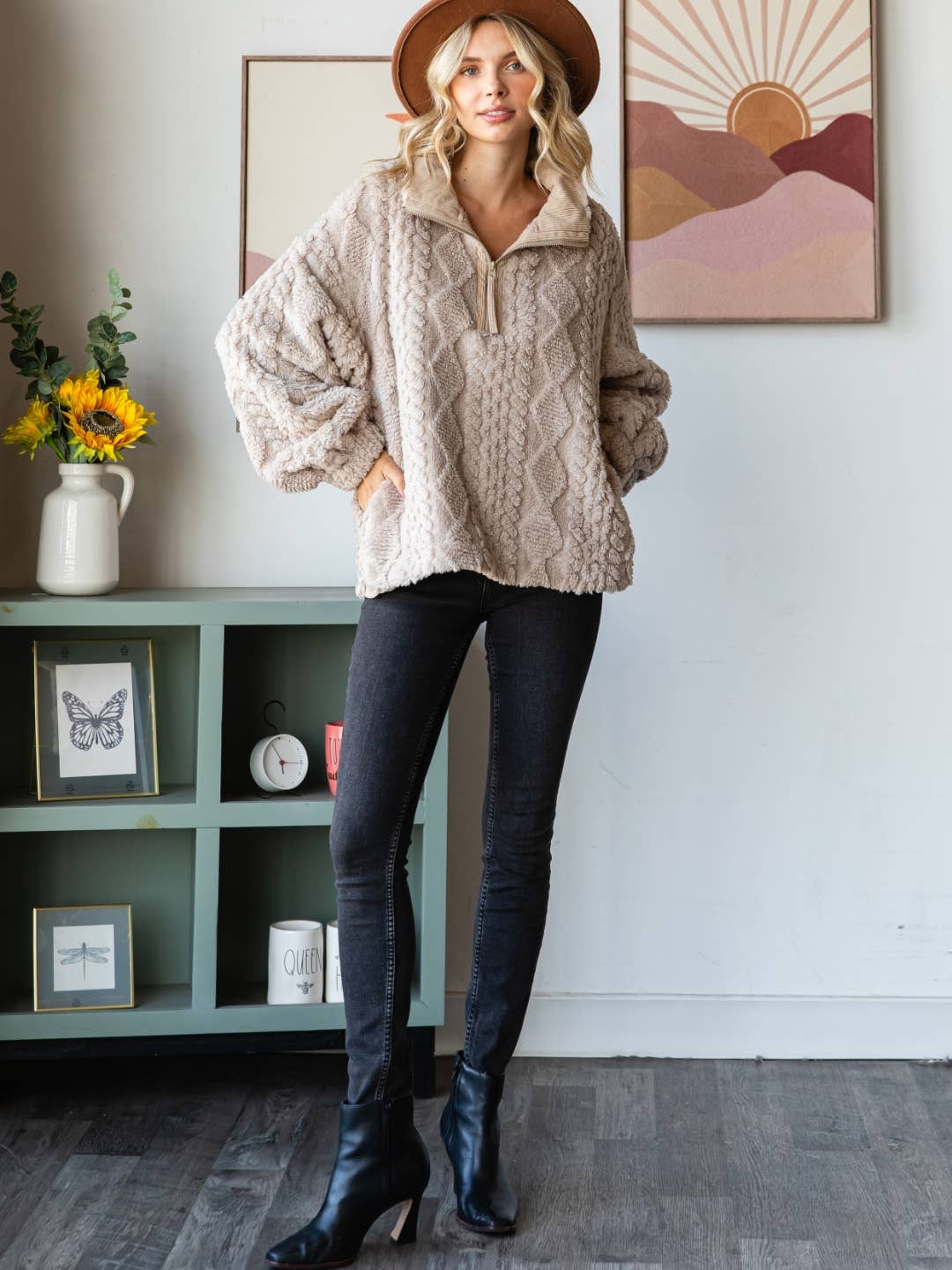 Argyle Textured Fur Jacket