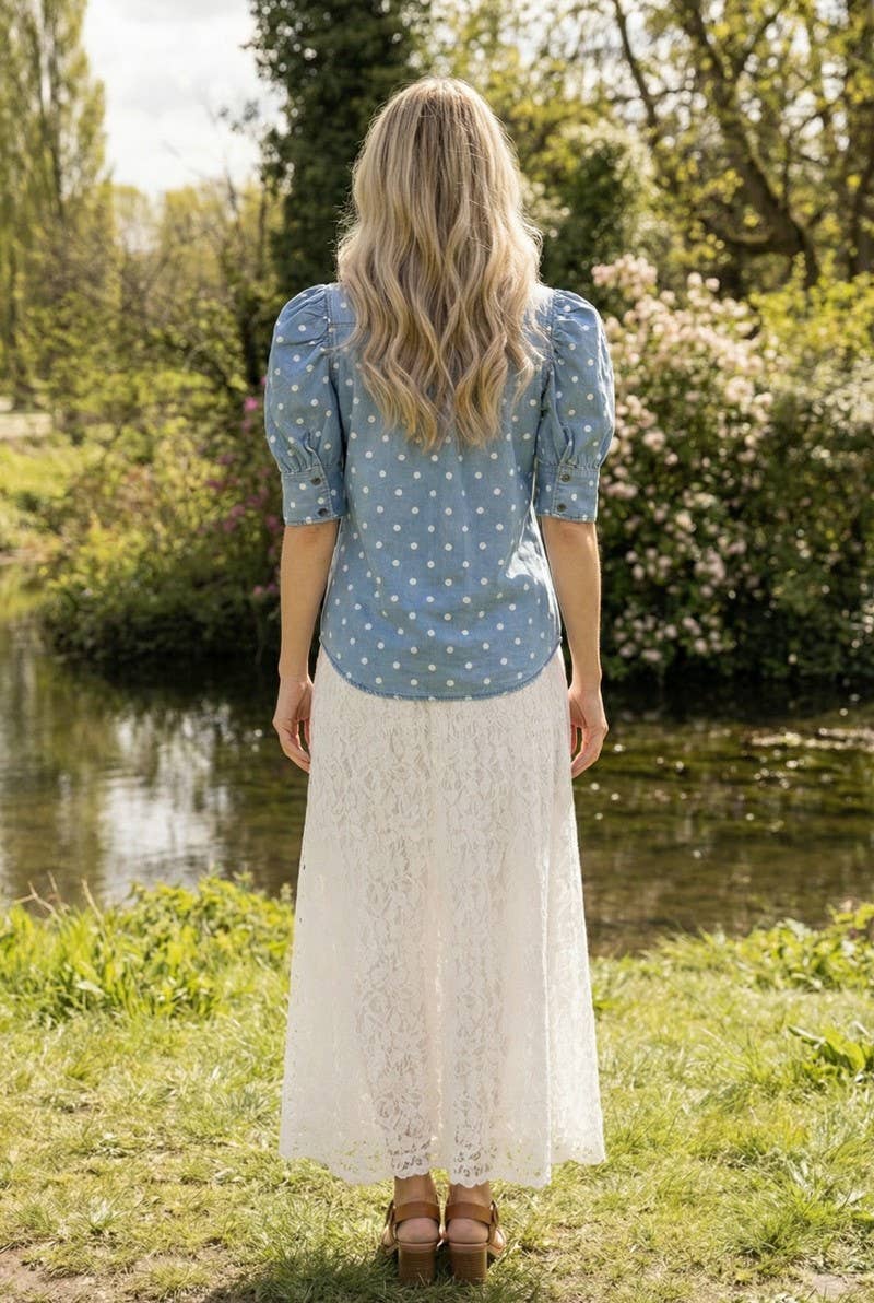 Polka Dot Collared Puff Sleeve
