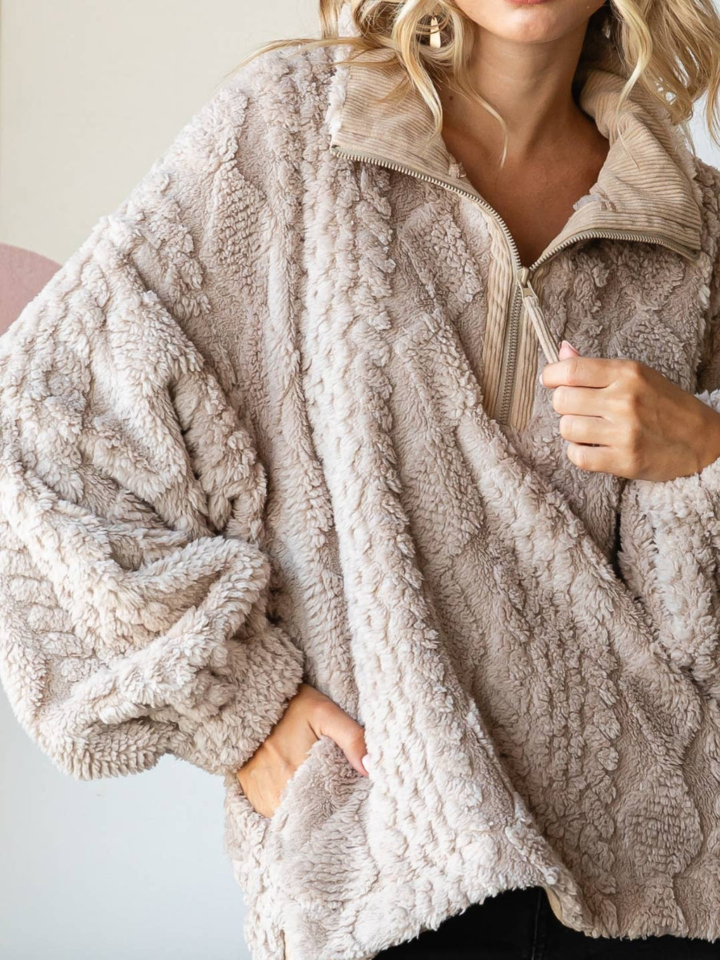 Argyle Textured Fur Jacket