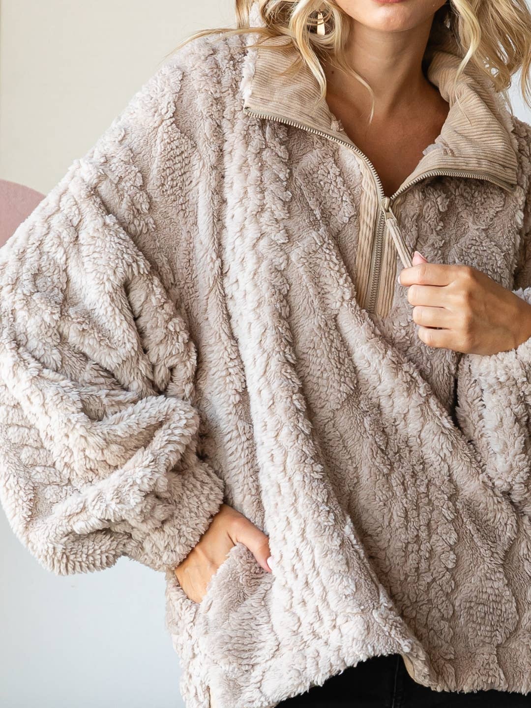 Argyle Textured Fur Jacket