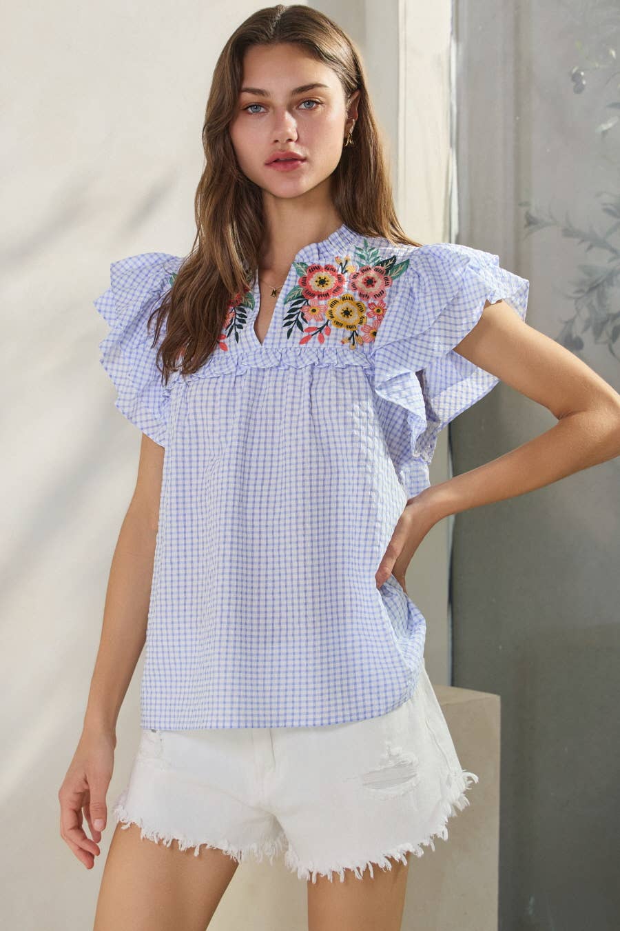 Seersucker Checkered Top