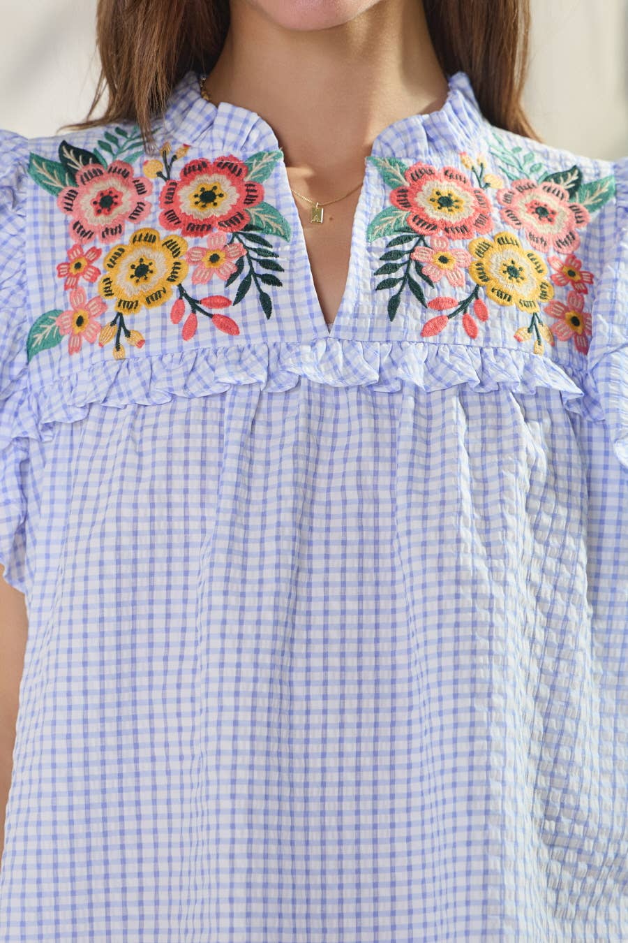 Seersucker Checkered Top