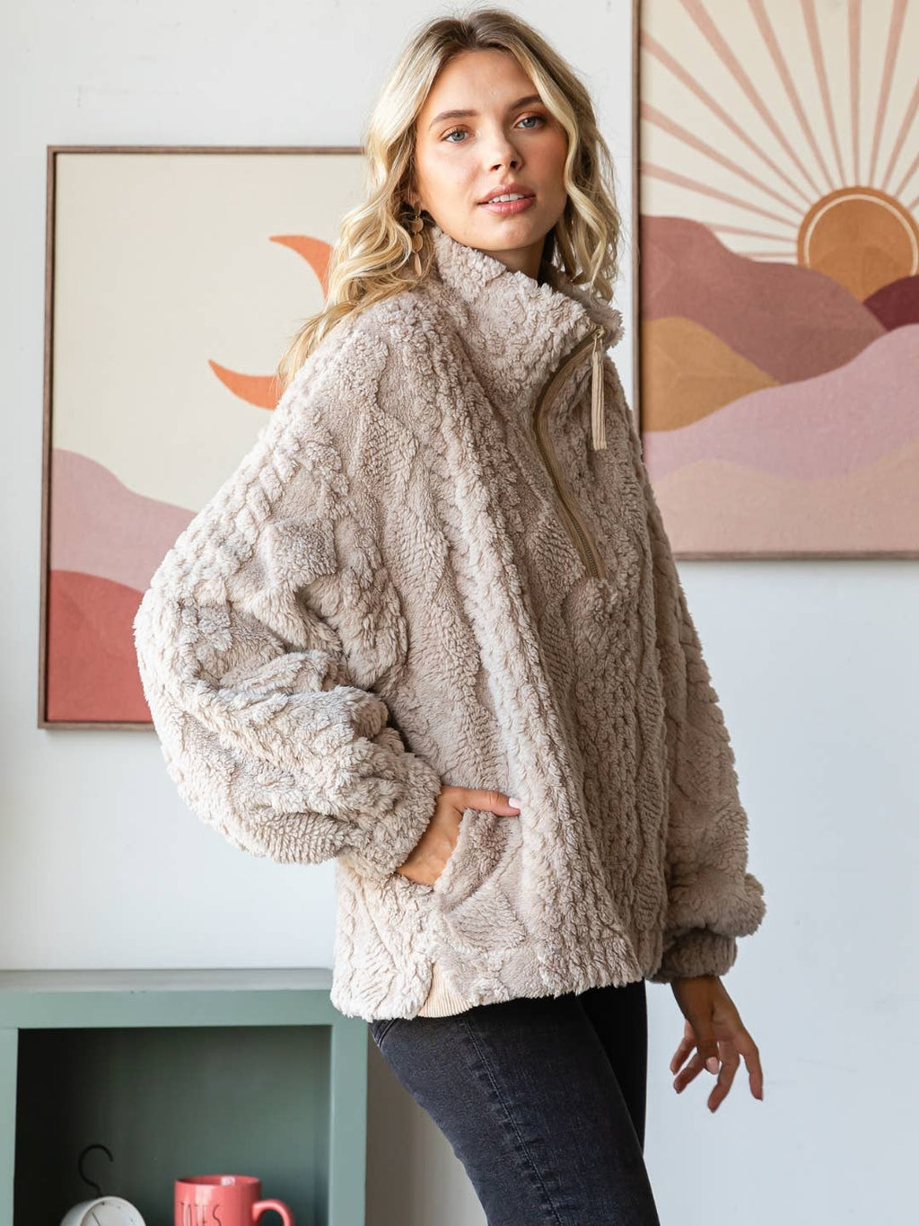 Argyle Textured Fur Jacket