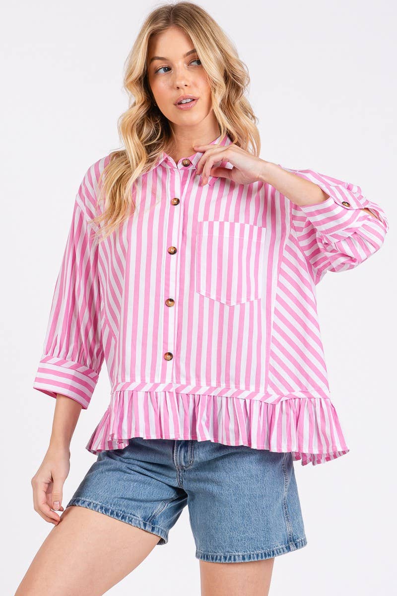 Striped Button Down Ruffle Top