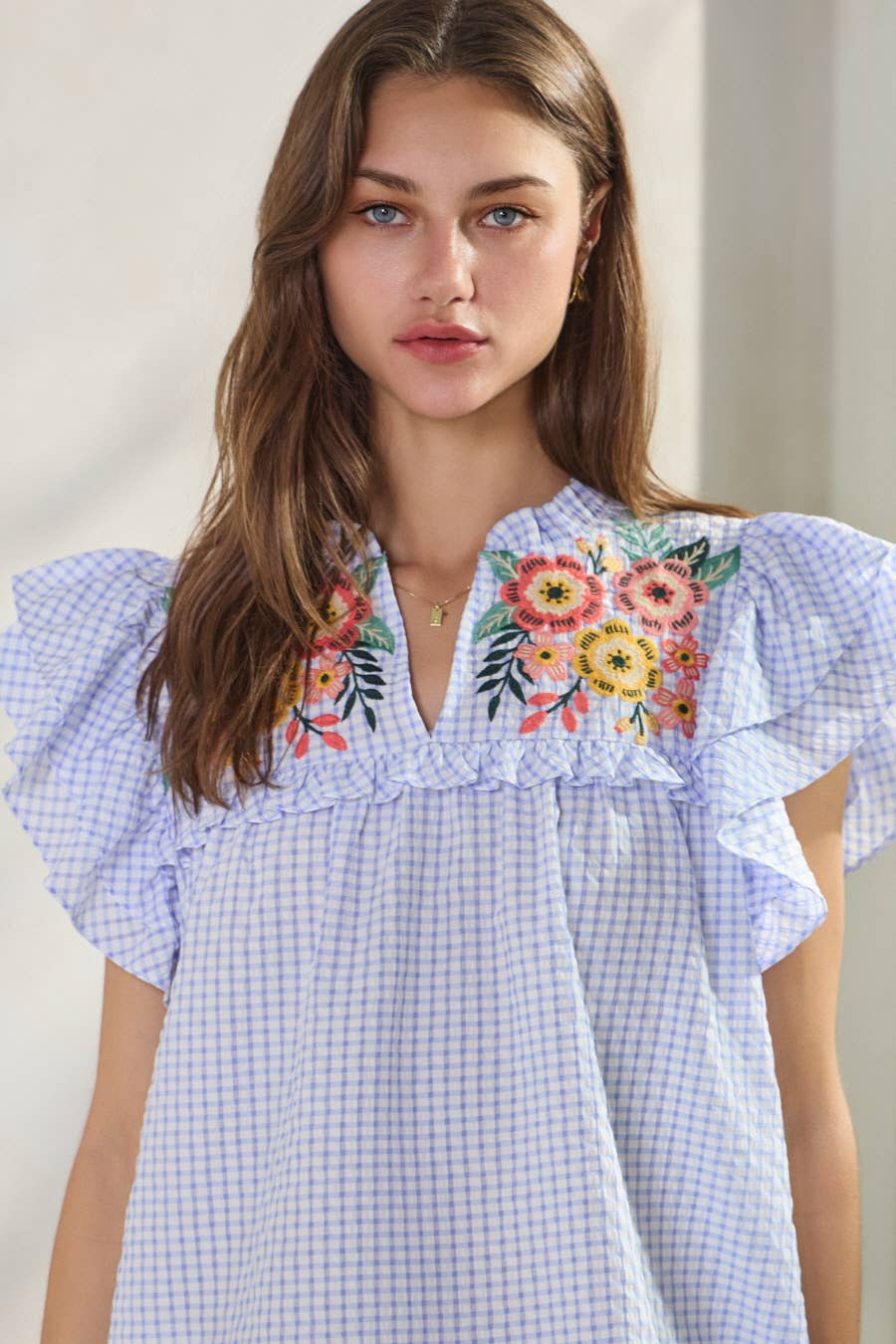 Seersucker Checkered Top