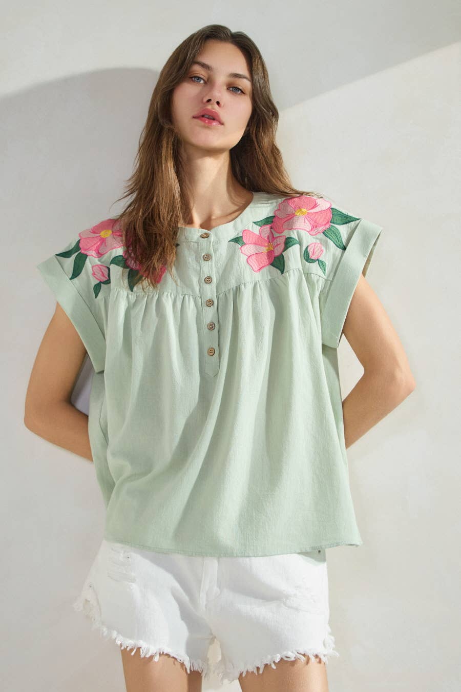 Green Embroidered Top