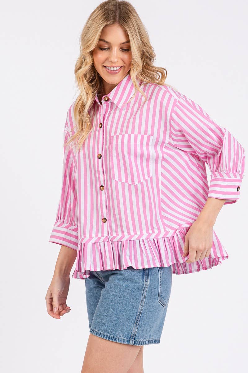 Striped Button Down Ruffle Top