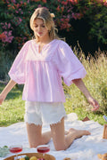 Pink Striped Woven Top