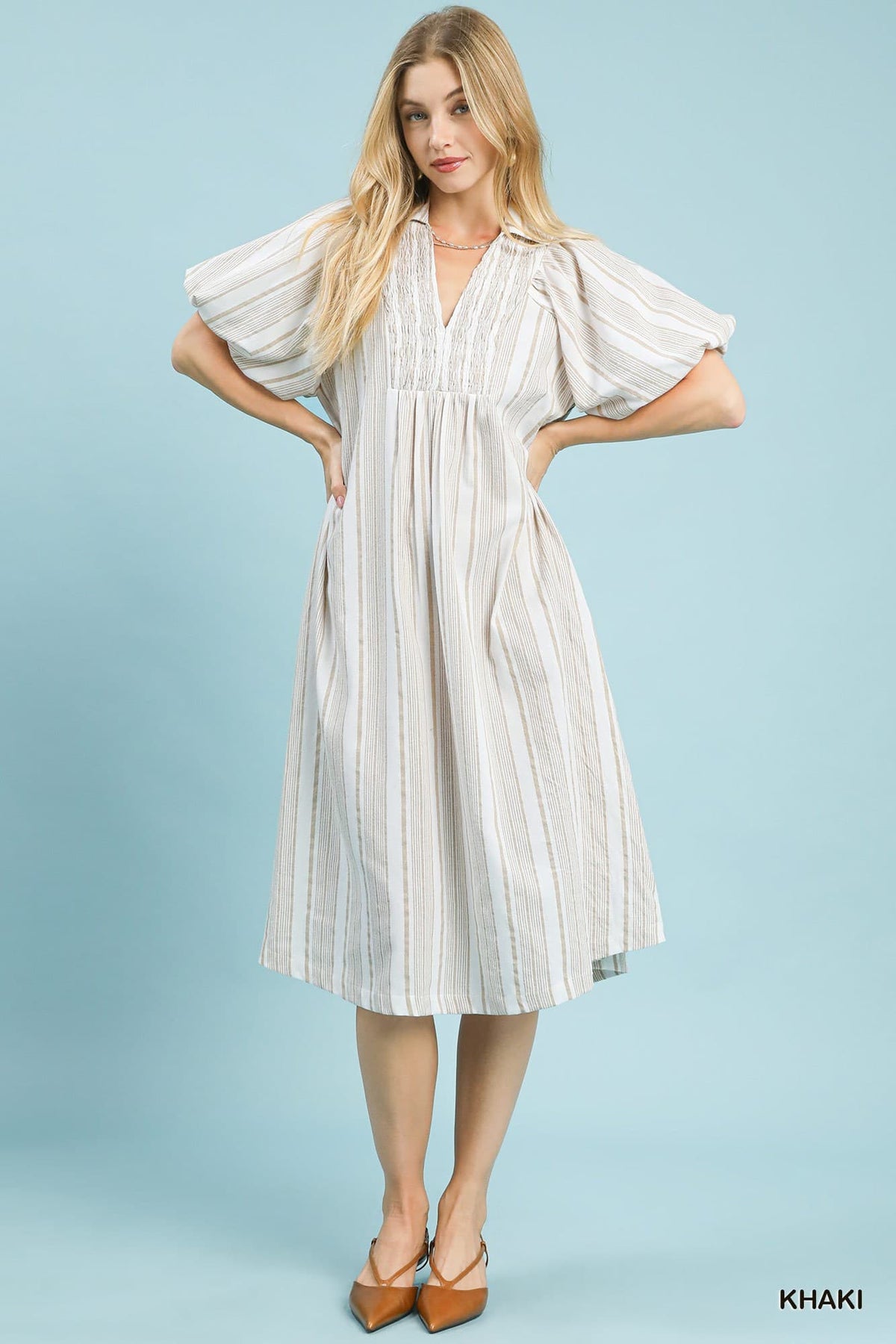 Striped Khaki Midi Dress