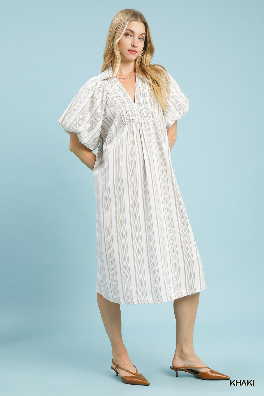 Striped Khaki Midi Dress