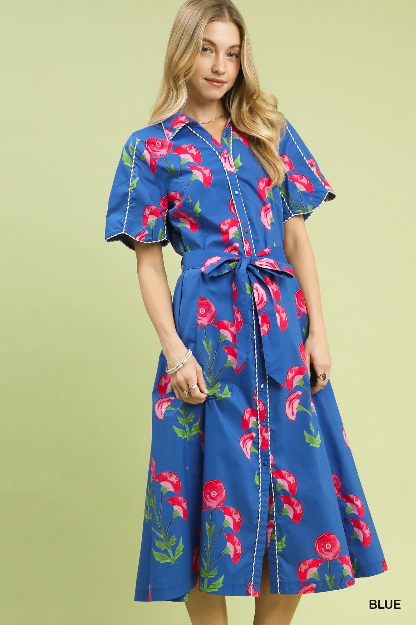 Blue Flowered Midi Dress