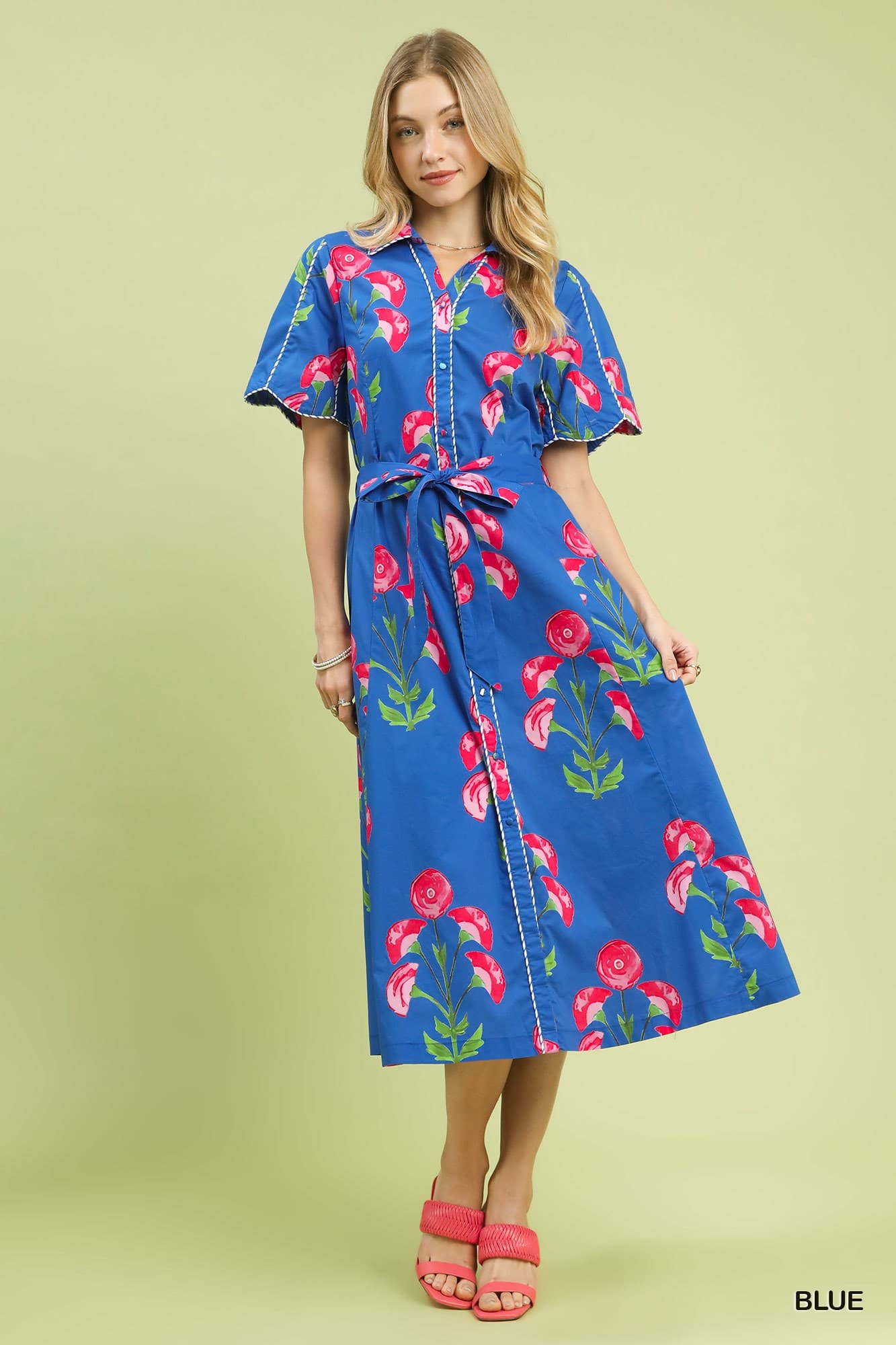 Blue Flowered Midi Dress
