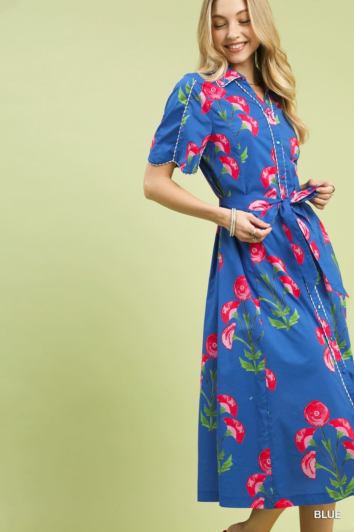 Blue Flowered Midi Dress