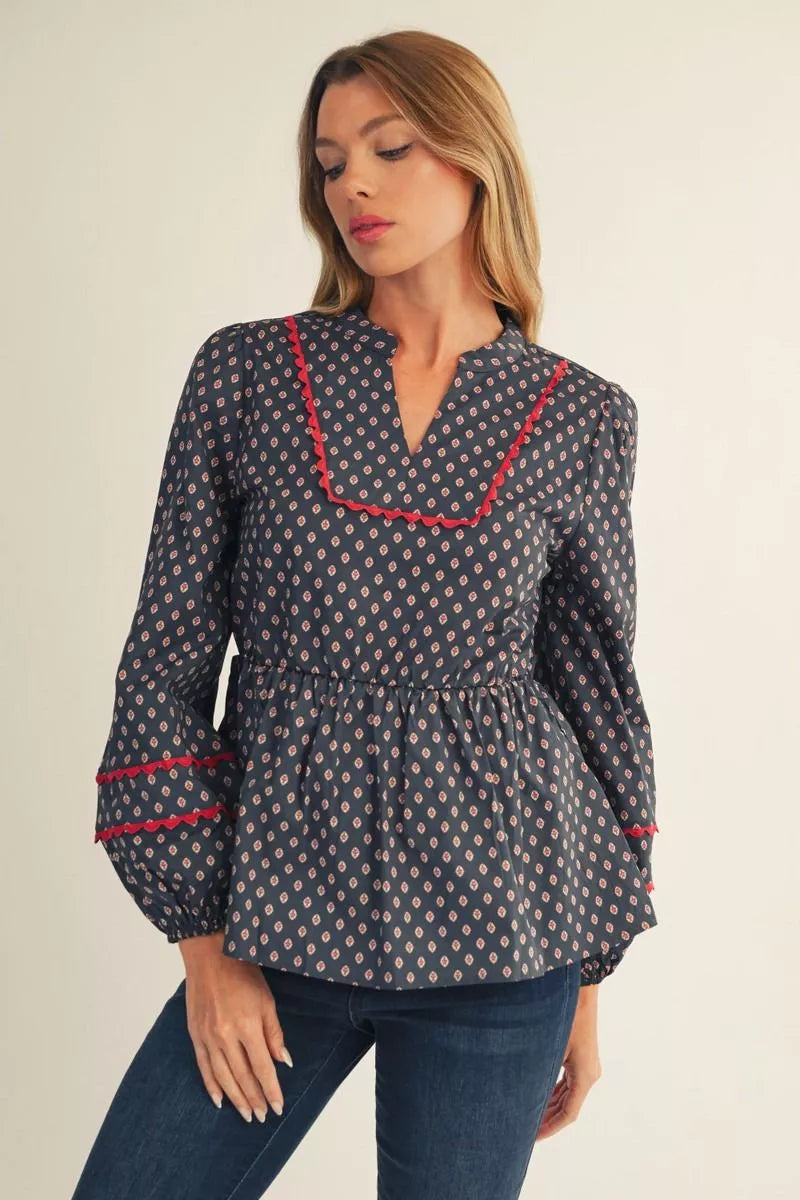 Navy Babydoll Top