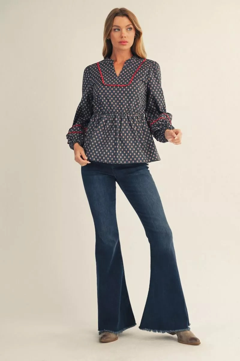 Navy Babydoll Top