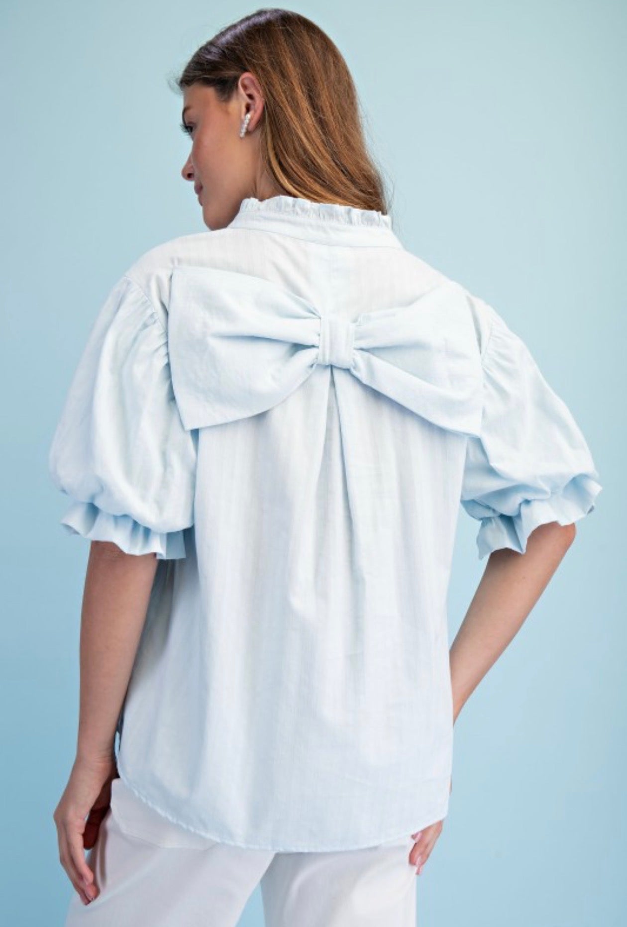 Blue Bow Back Top