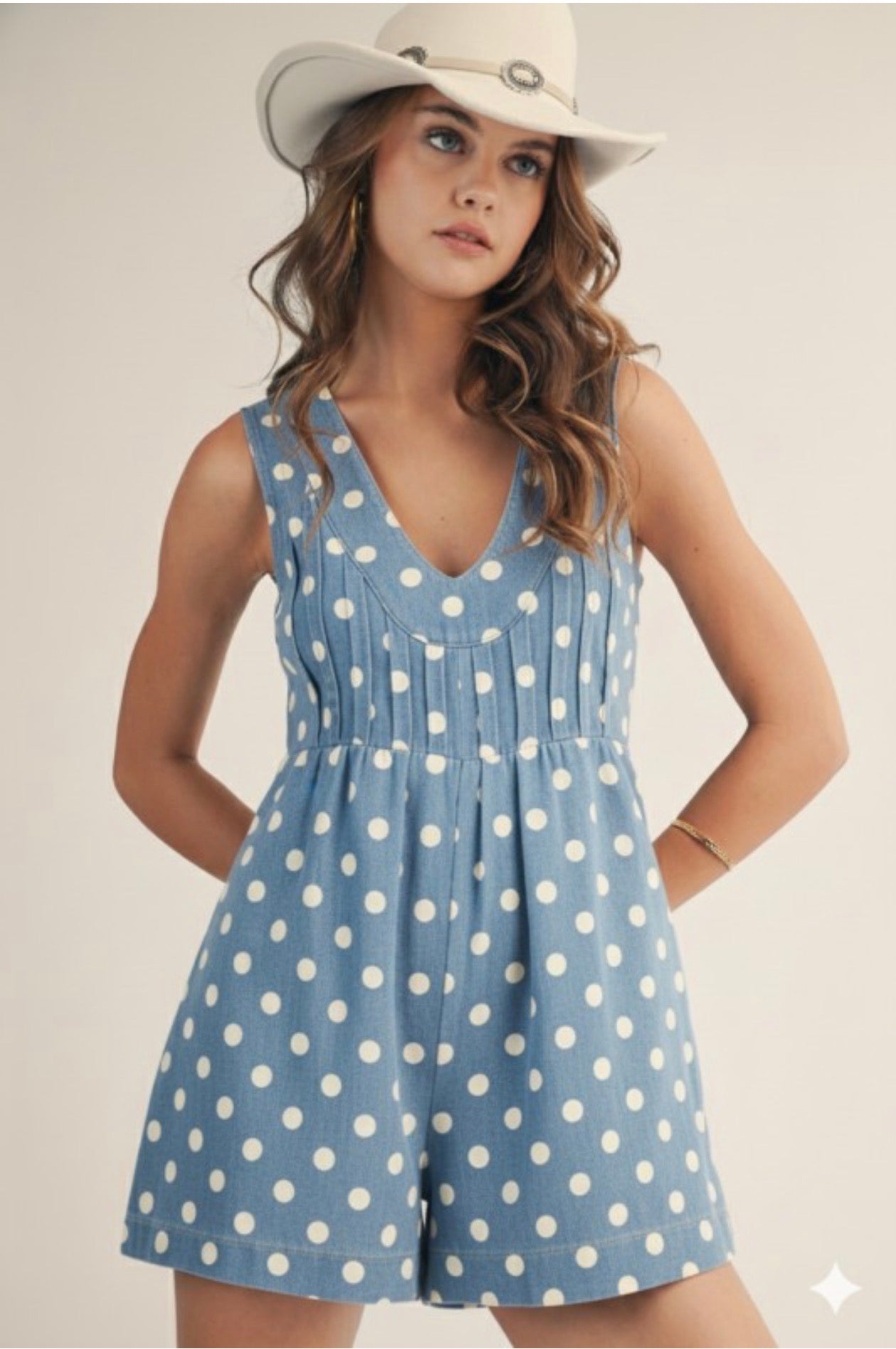 Denim Polkadot Romper