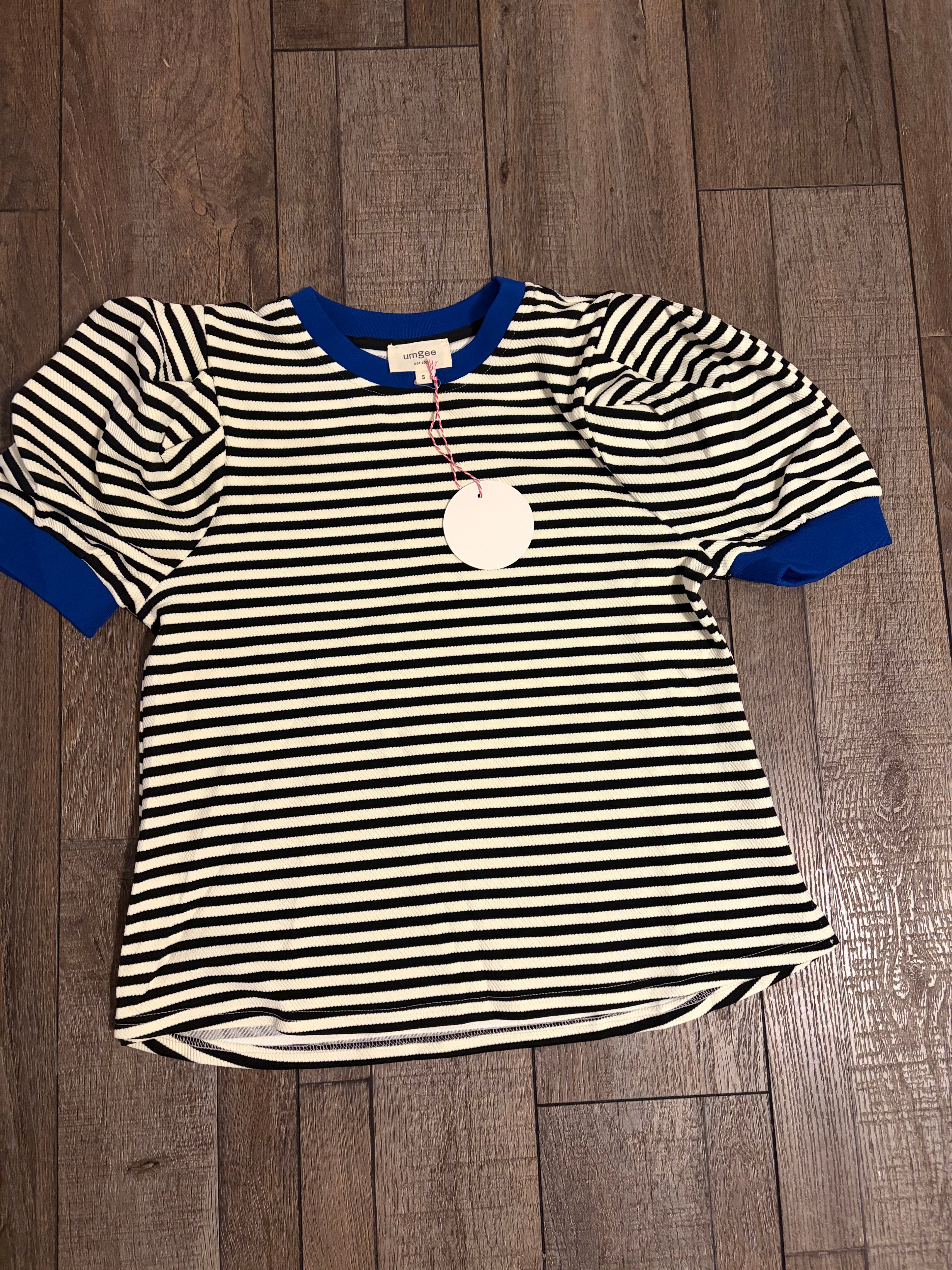 Black Striped Blue Collar Top
