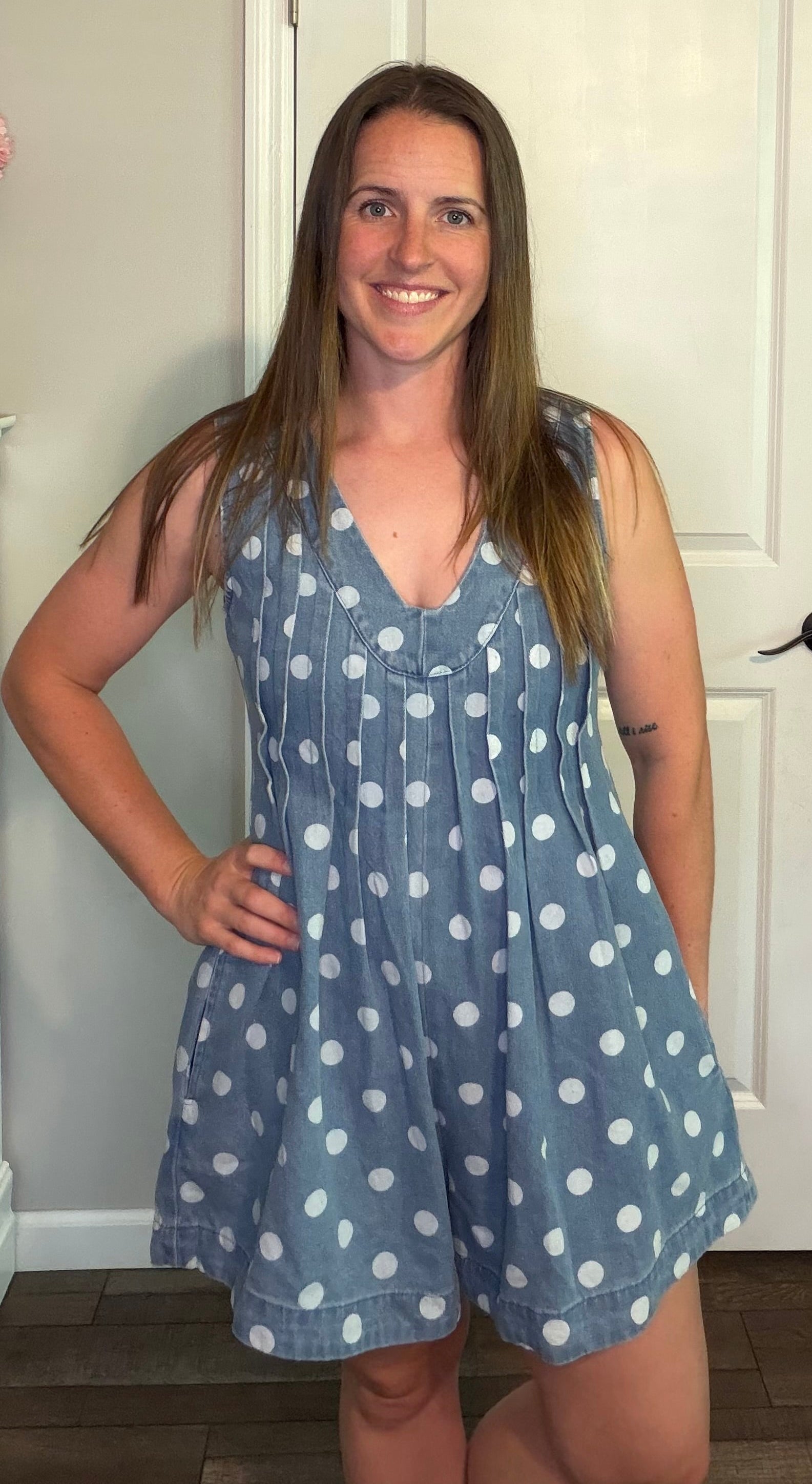 Denim Polkadot Romper