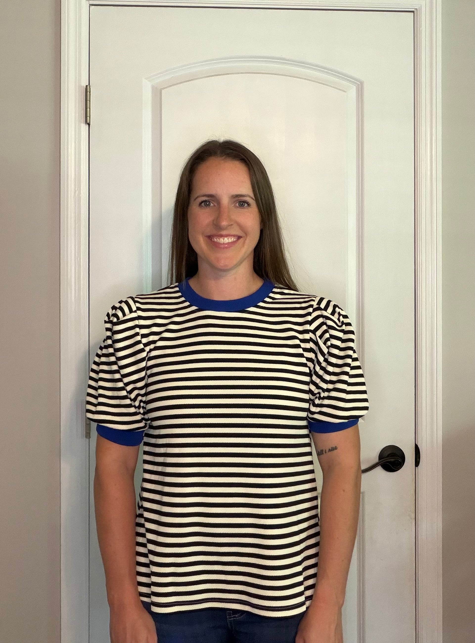 Black Striped Blue Collar Top