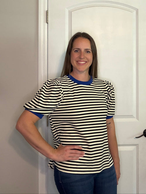 Black Striped Blue Collar Top