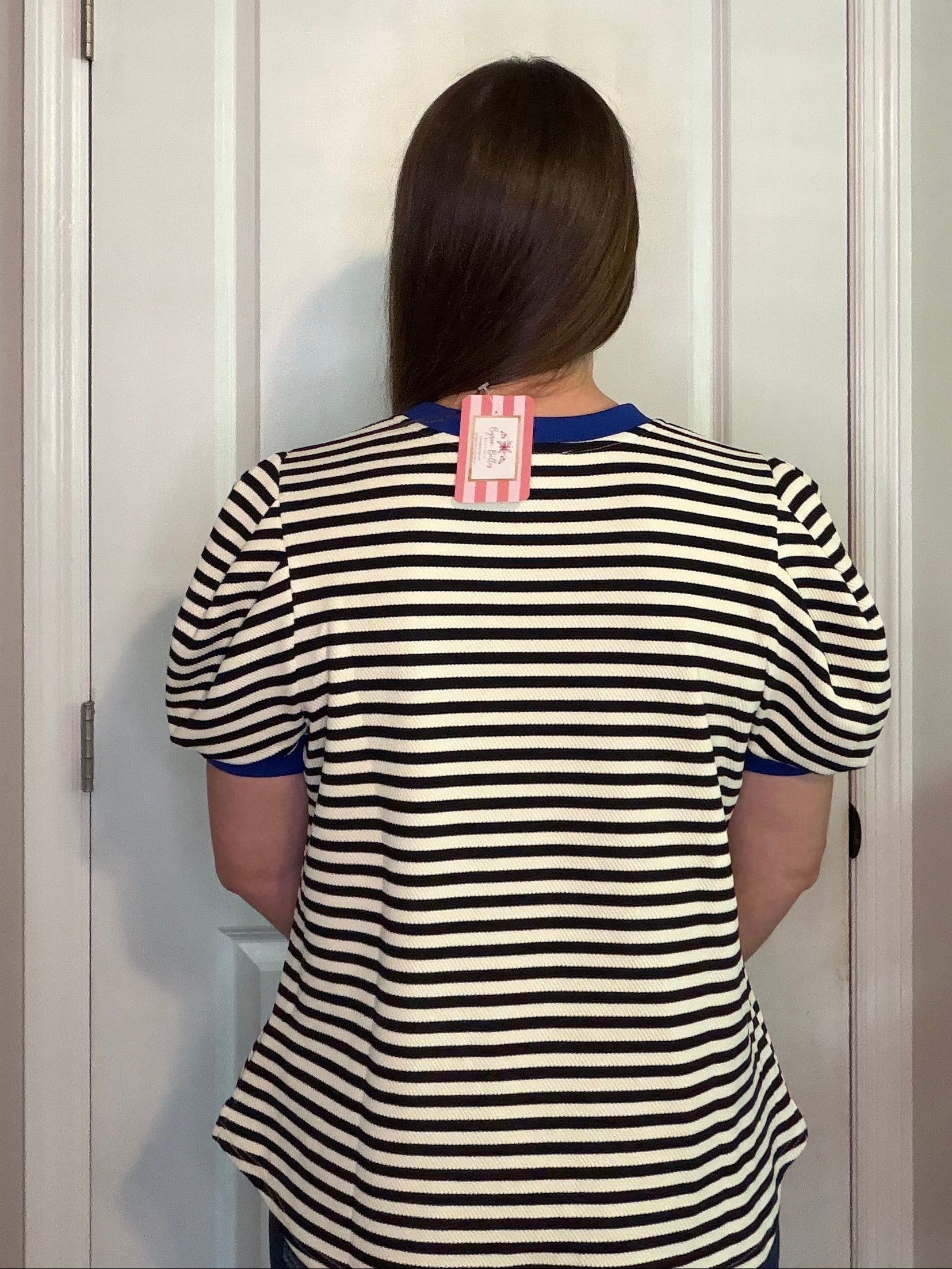 Black Striped Blue Collar Top