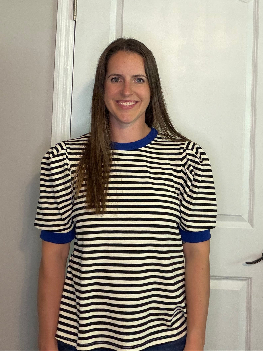 Black Striped Blue Collar Top