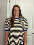 Black Striped Blue Collar Top