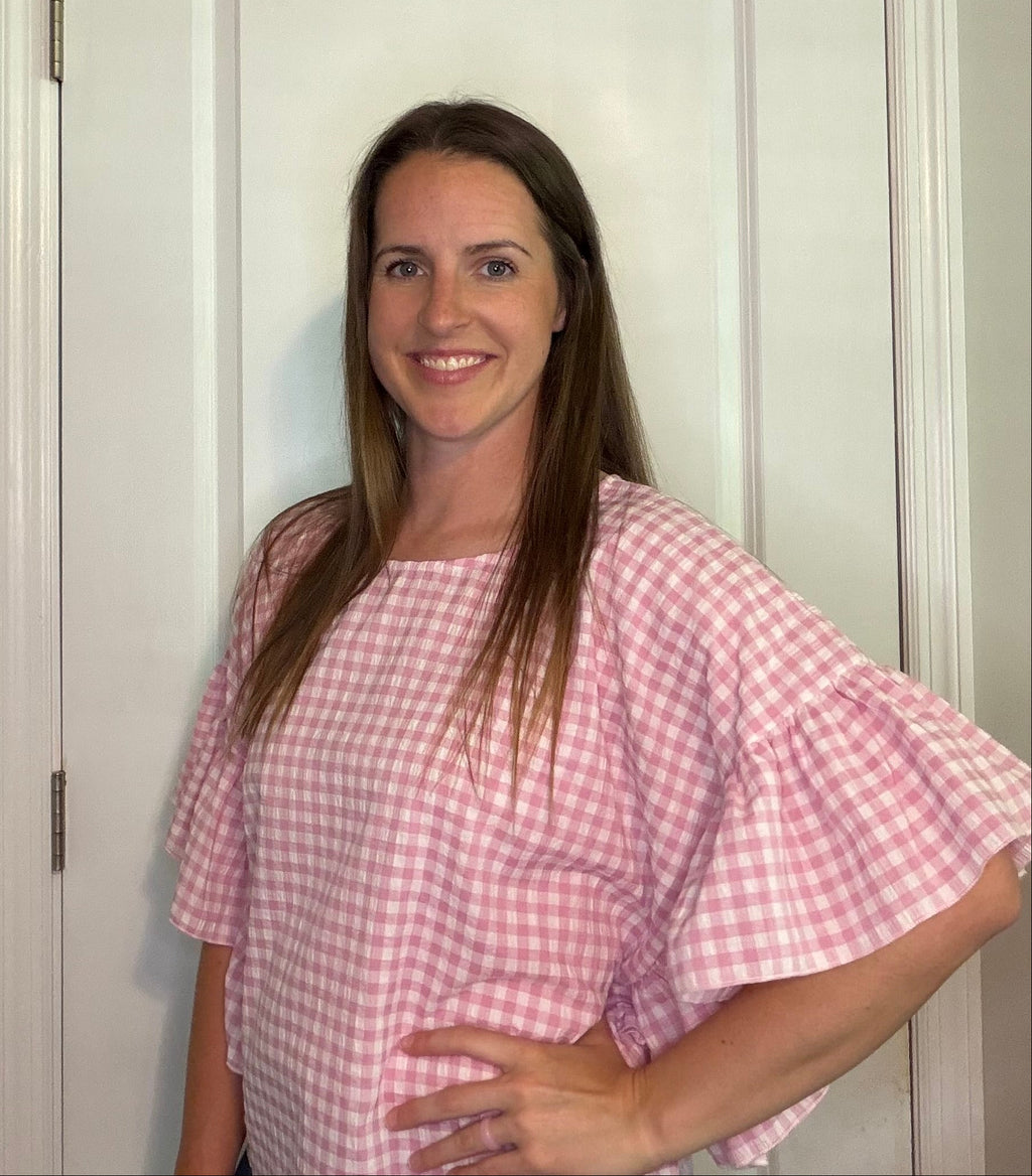 Pink Flowy Sleeve Gingham Top