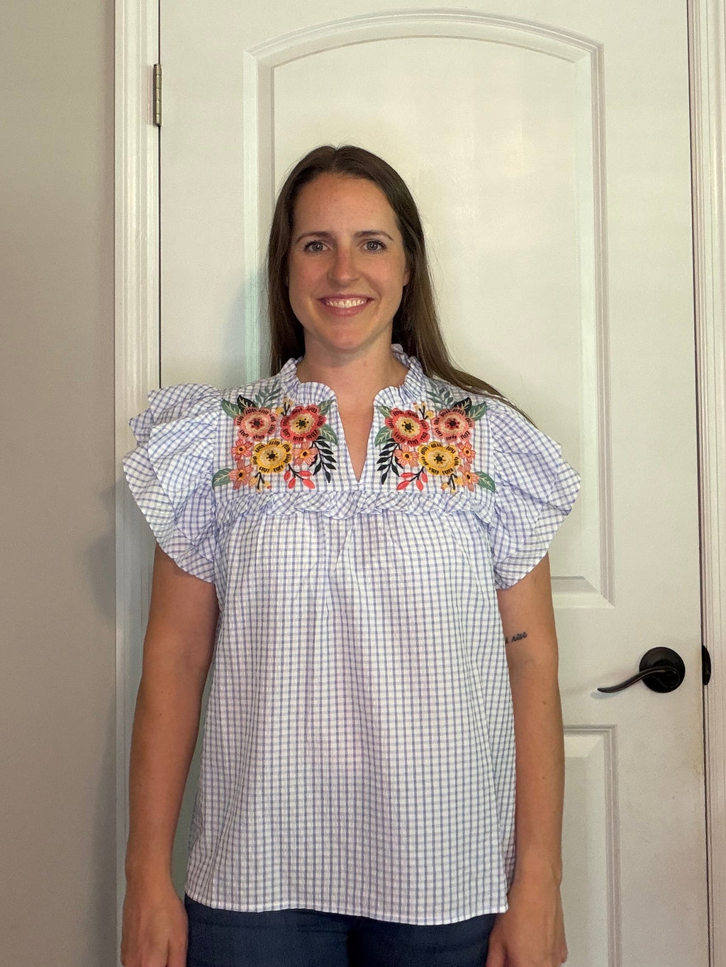 Seersucker Checkered Top