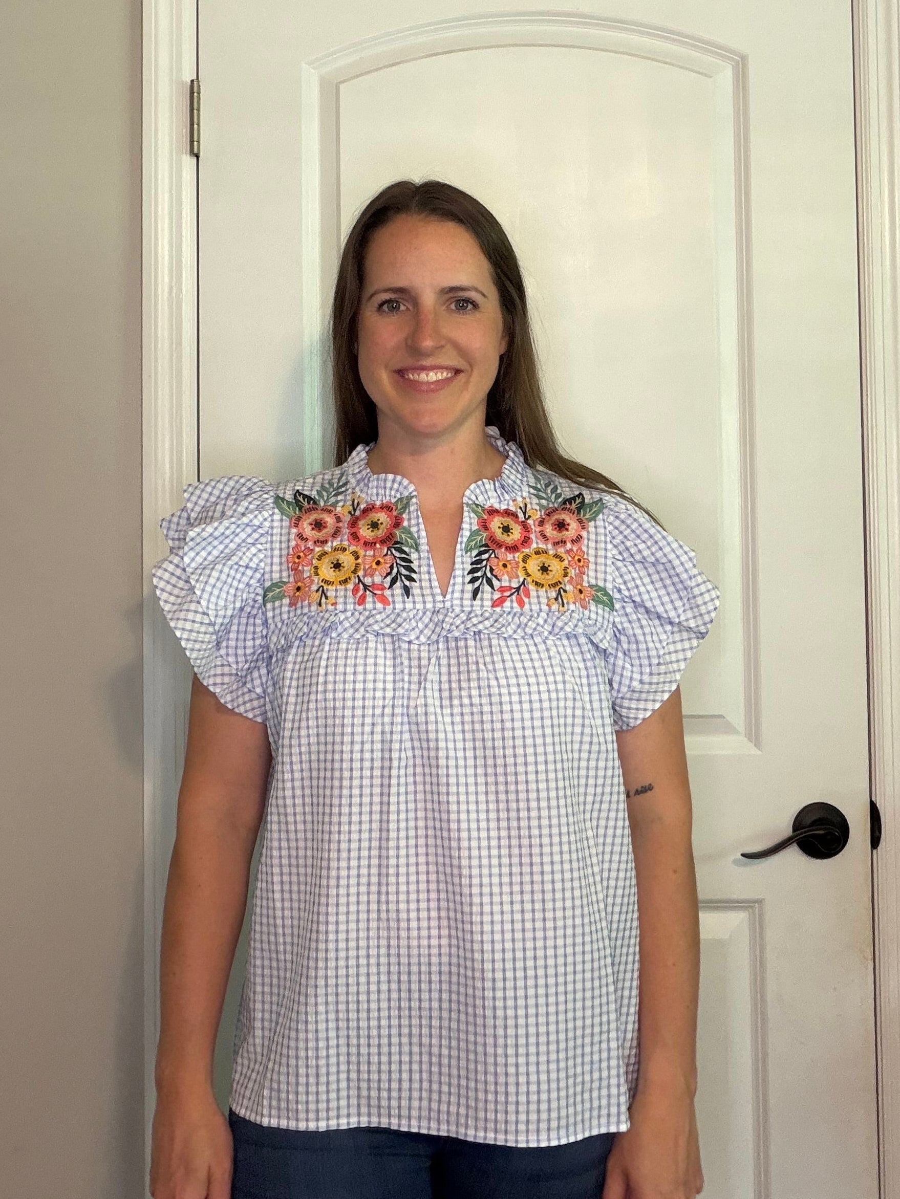 Seersucker Checkered Top