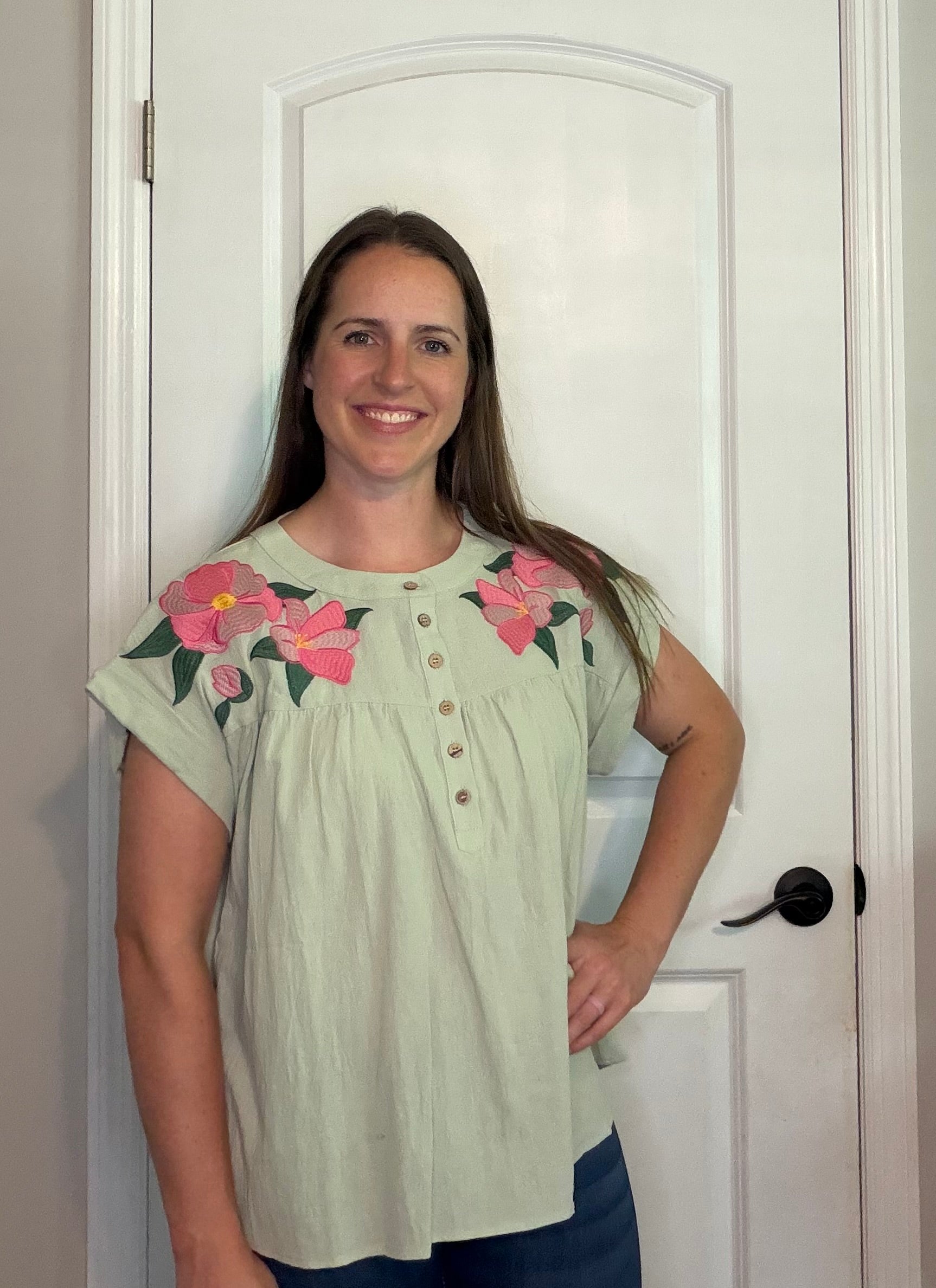 Green Embroidered Top